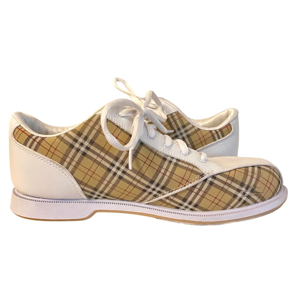 Dexter Famous Plaid Bowling Shoes Womens 10 Mens 8 Slide Rite Tan White w/ Box - Picture 6 of 16